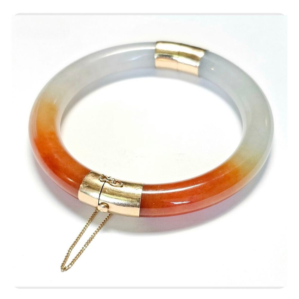 14K Jade Bangle Feu Cui Yu Type A Red Jadeite Jade Natural 58 mm